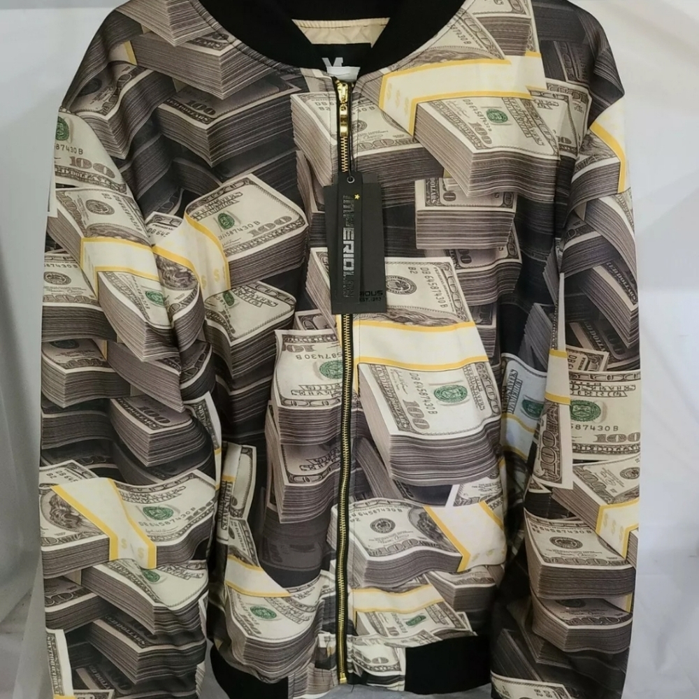 Men's Imperious Dollar Benjamin Sublimation Full Zipper Nylon Jacket